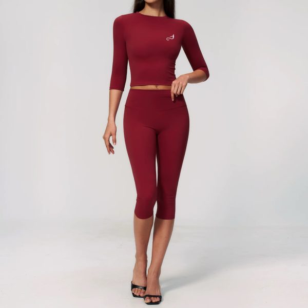Ensemble deux pièces en tissu brossé pour femme —  rouge bordeaux